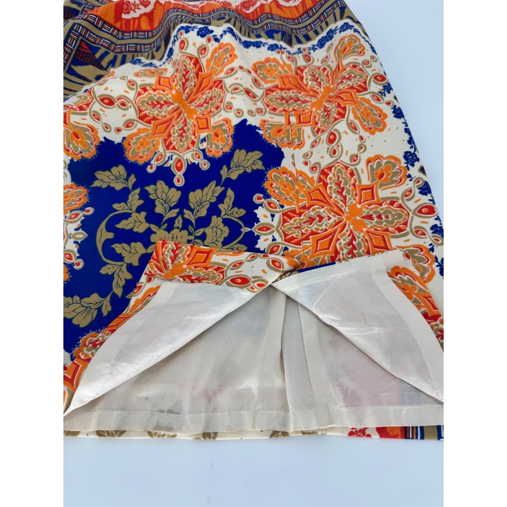 ANTONIO MELANI Geometric Floral Print Midi Skirt Women Size 4 Blue Orange Cream - Picture 5 of 8